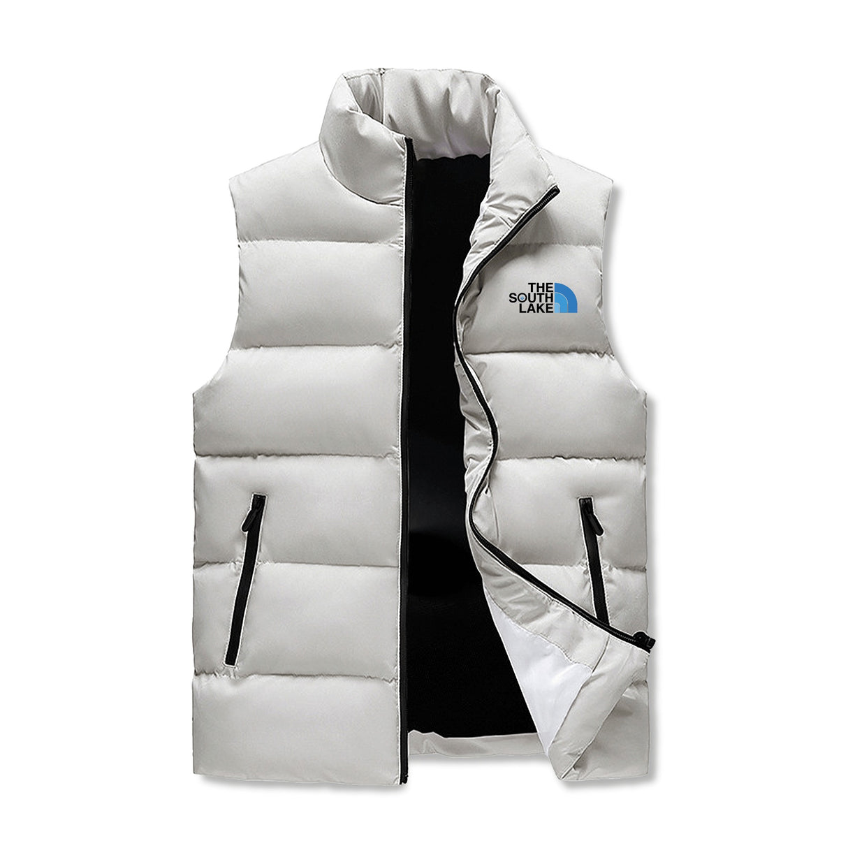 The South lake white Mens Warm Stand Collar Zip Up Puffer Vest