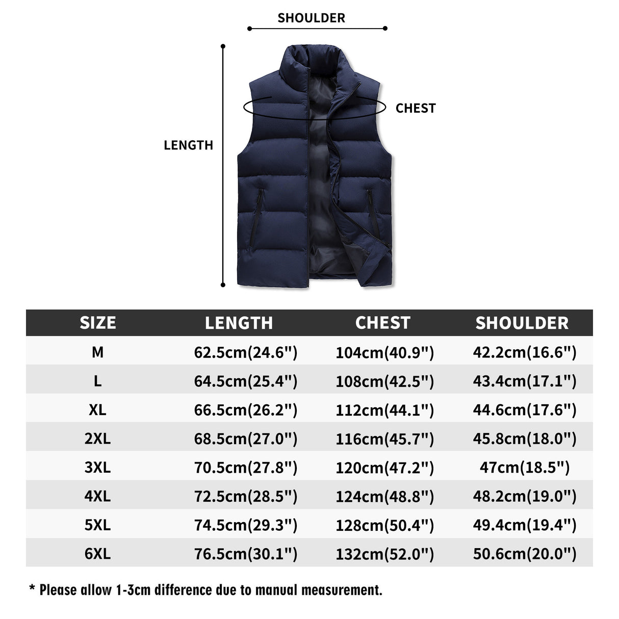 The South Lake Mens Warm Stand Collar Zip Up Puffer Vest
