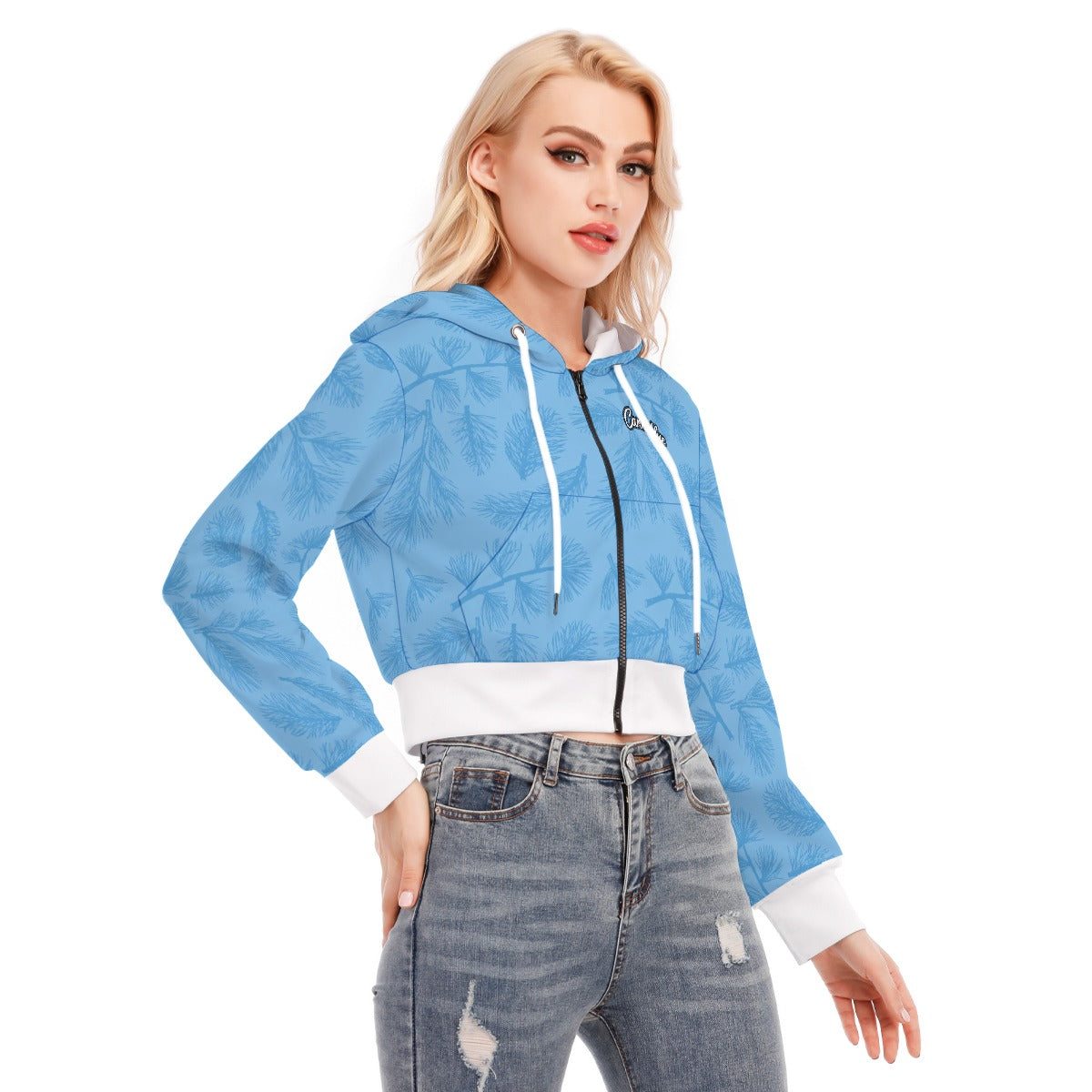 All-Over Print Women's Crop Top Hoodie With Zipper Closure