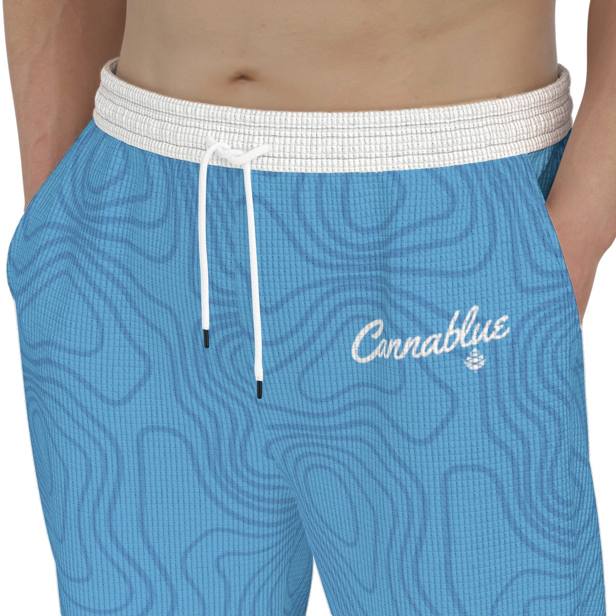 Blue All-Over Print Men'S Thick Sweatpants