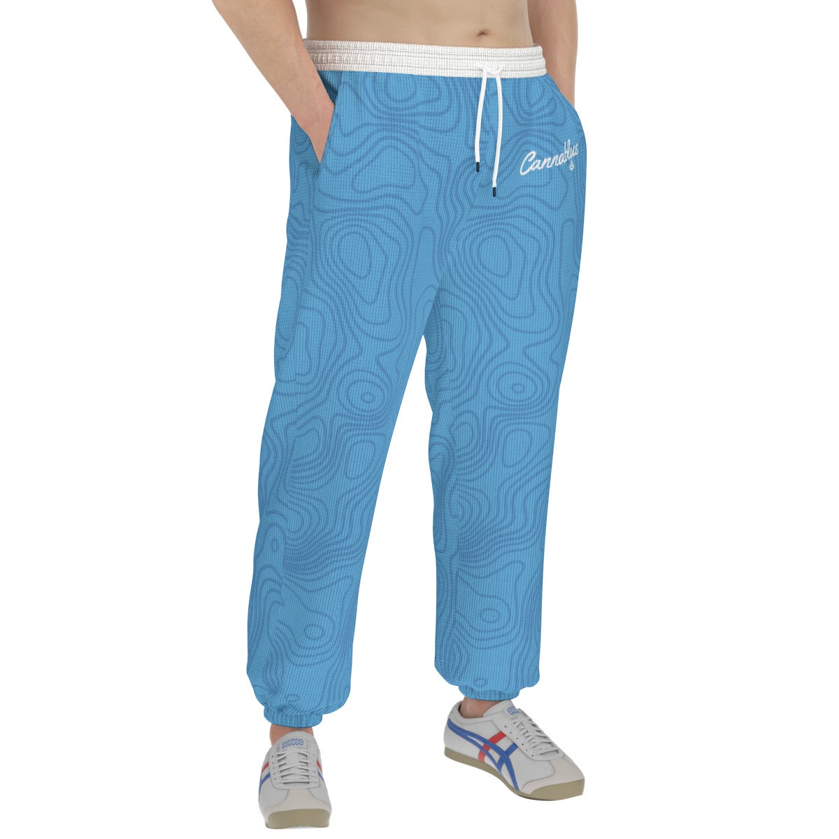 Blue All-Over Print Men'S Thick Sweatpants