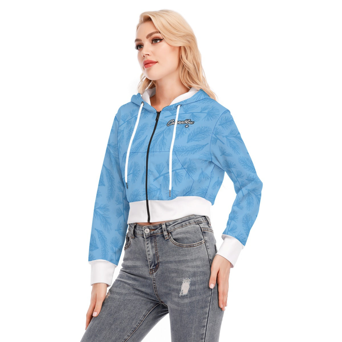 All-Over Print Women's Crop Top Hoodie With Zipper Closure