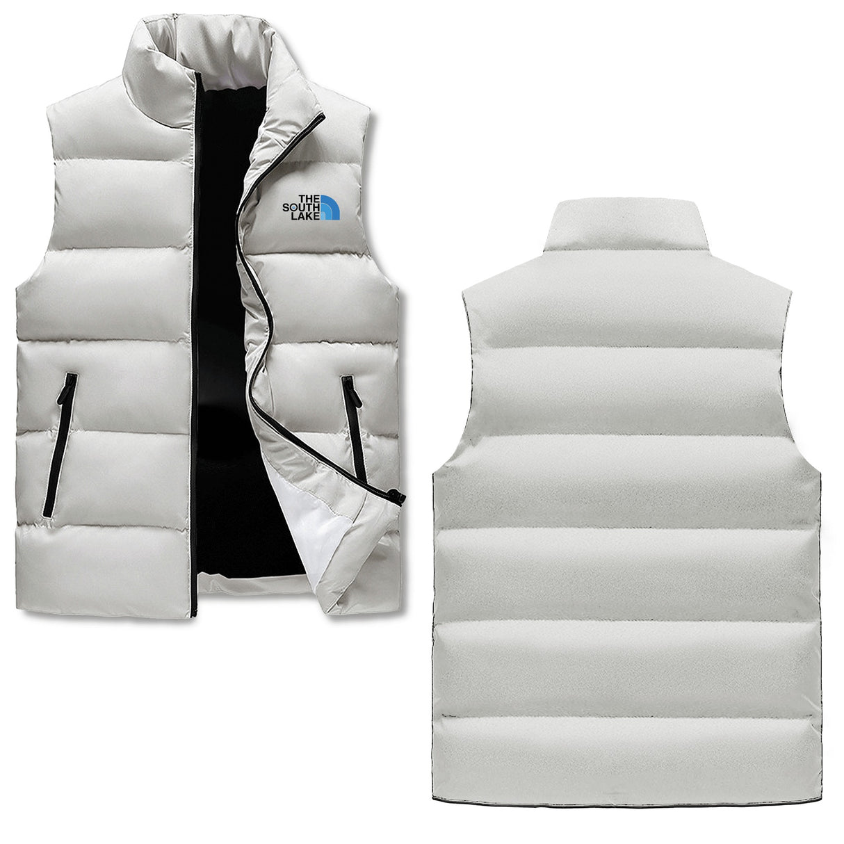 The South lake white Mens Warm Stand Collar Zip Up Puffer Vest