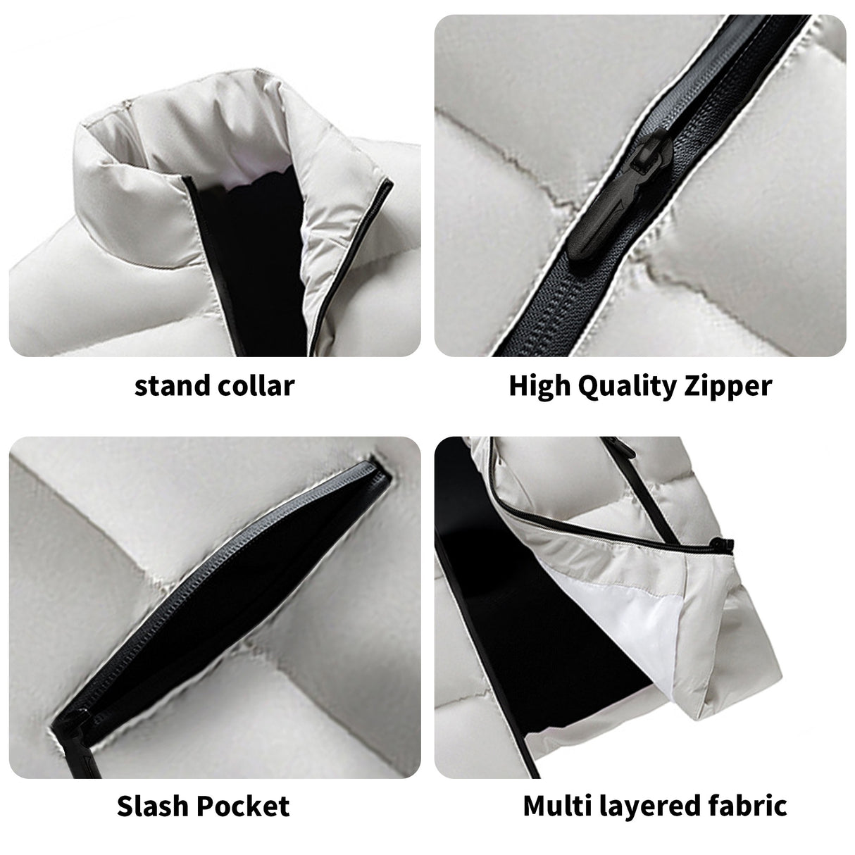 The South lake white Mens Warm Stand Collar Zip Up Puffer Vest