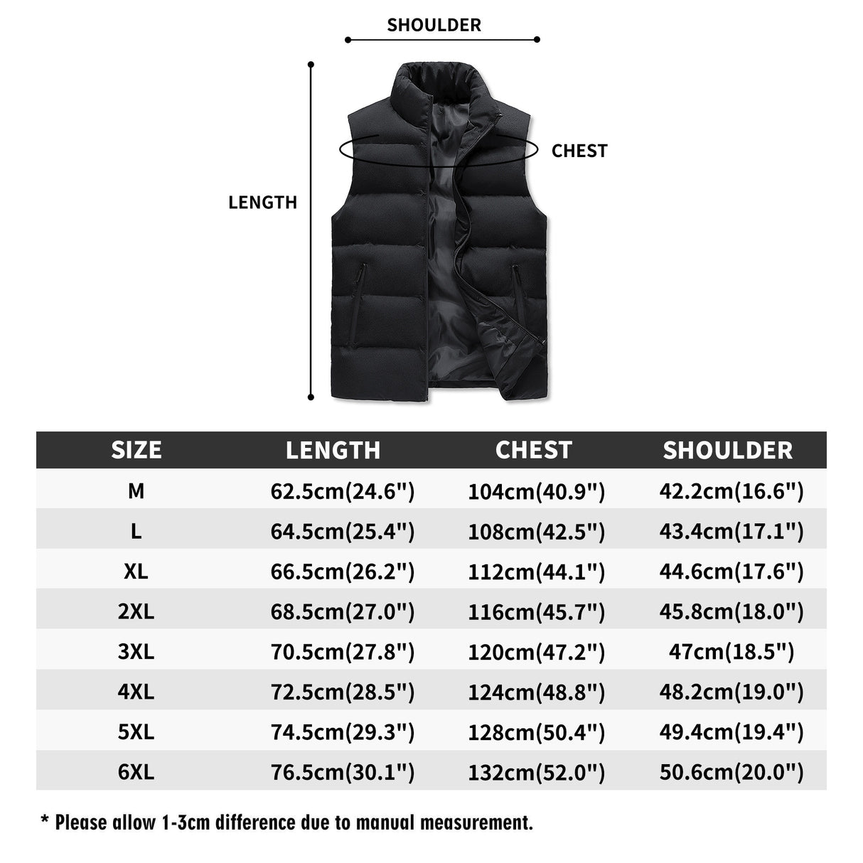 The South Lake Mens Warm Stand Collar Zip Up Puffer Vest