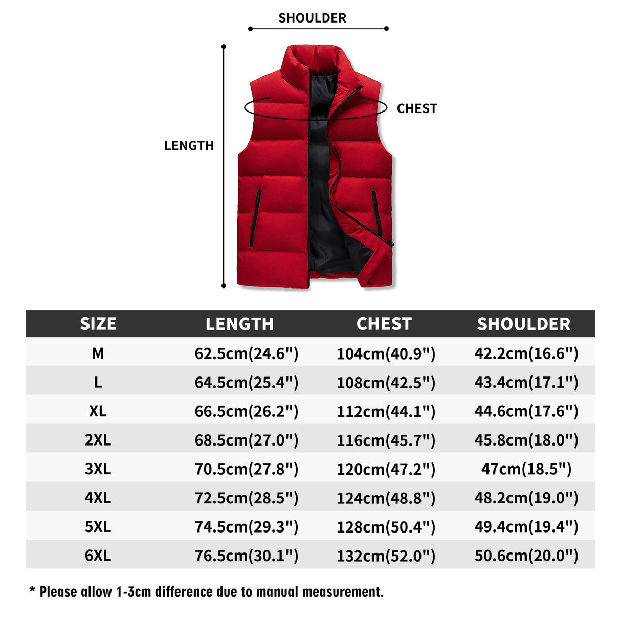 The South Lake Mens Warm Stand Collar Zip Up Puffer Vest