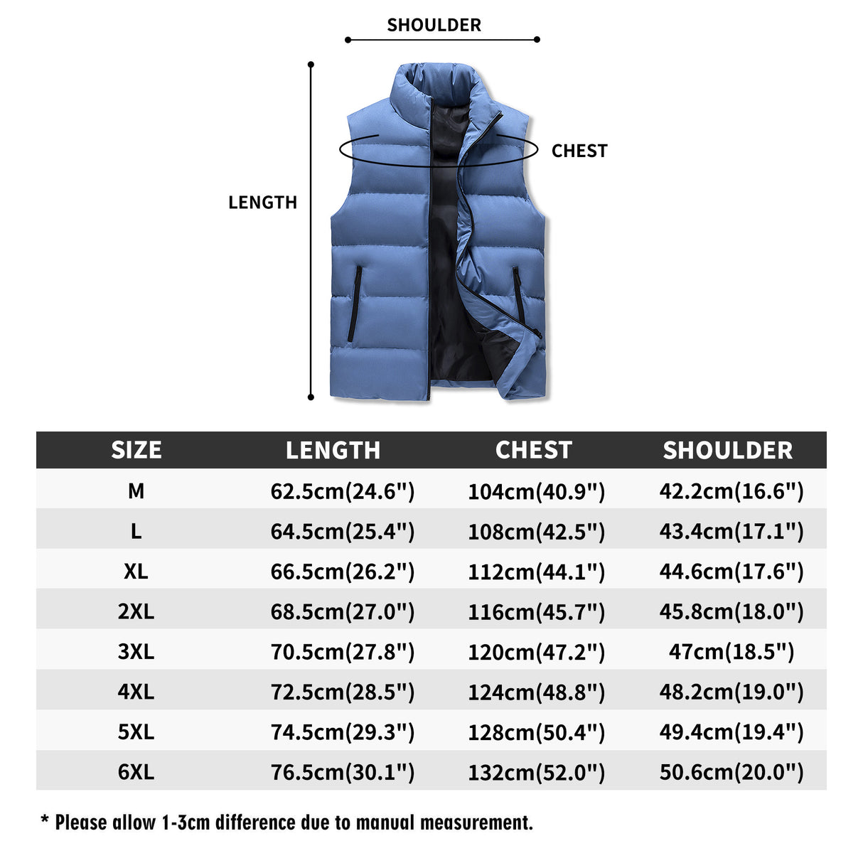 The South Lake Mens Warm Stand Collar Zip Up Puffer Vest