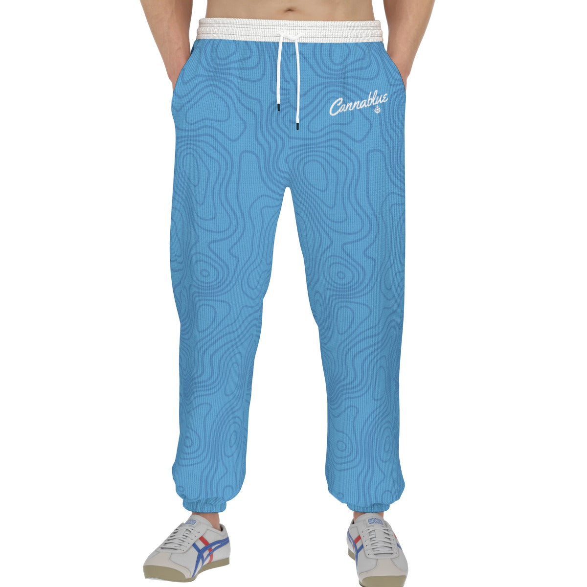 Blue All-Over Print Men'S Thick Sweatpants
